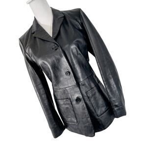 NWOT! EXCELLED! LUXE BLACK GENUINE LEATHER 3 BUTTON TAILORED JACKET, COAT! SZ 8